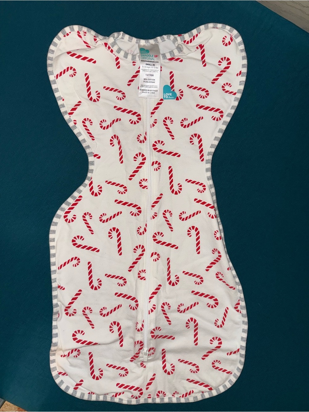Love to dream White Sleep Sack with Red Candy Cane Print
